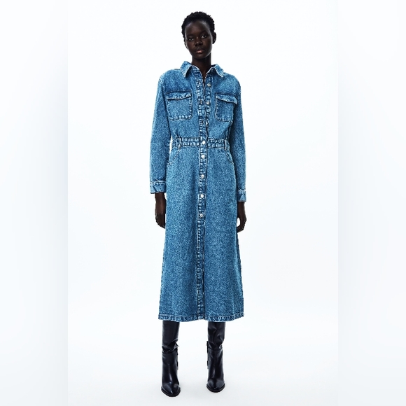 Zara Denim - ZARA SS24 Light Blue Maxi Midi Heavyweight Denim Dress